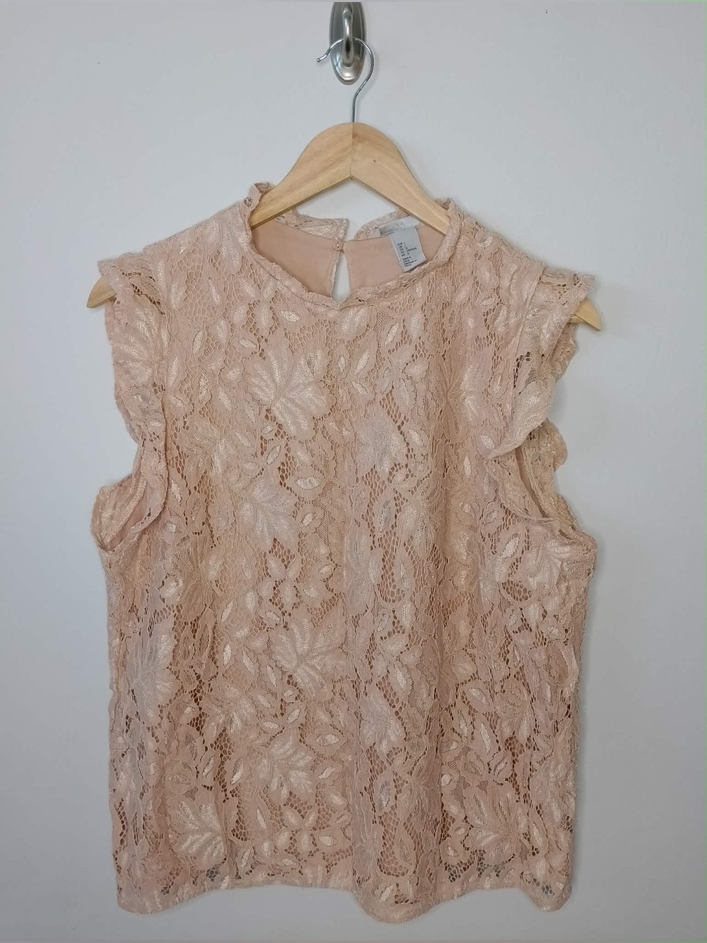 H&M Blush Pink Lace Flutter Sleeve Top